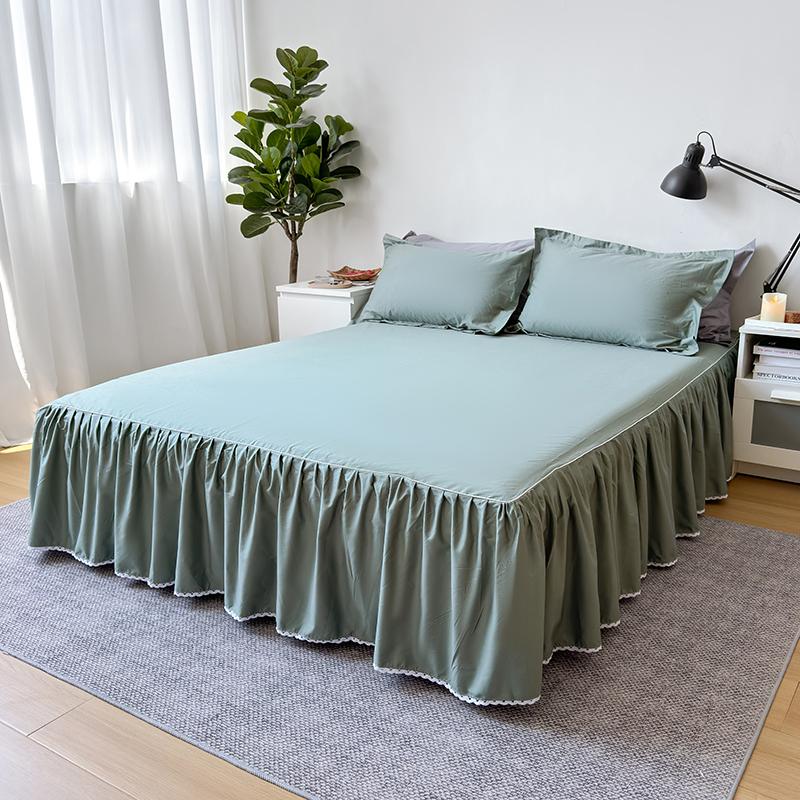 Skin-friendly Bed Skirt Pure Cotton Bed Cover Solid Color Bedspread with Ruffles Home Bed Linen jupe de lit (No Pillowcase)