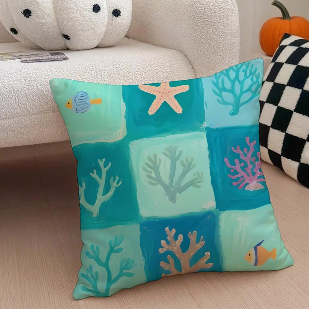 Meeresleben Kissenbezug Sofakissenbezug Versteckter Knopf Strapazierfähiges Polyester Stuhlkissen