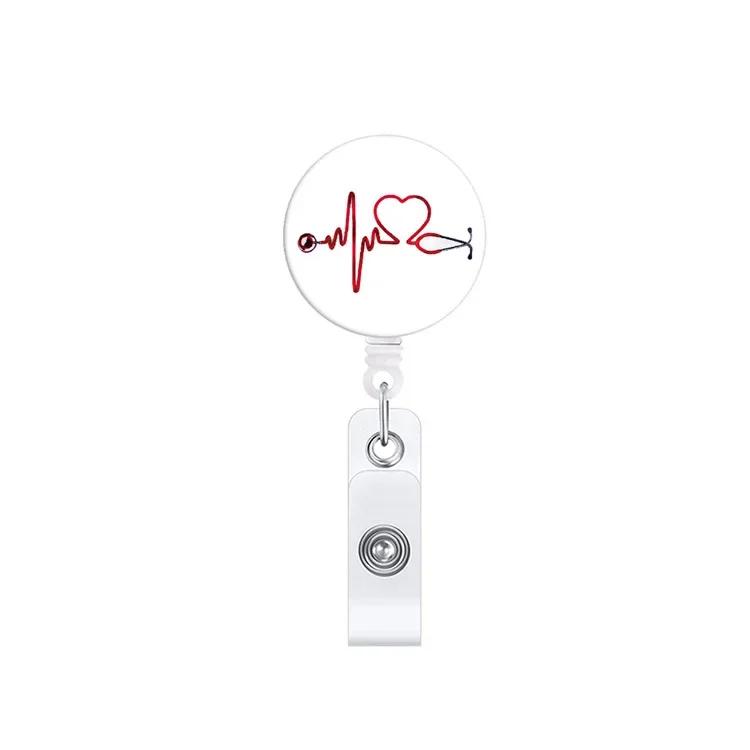 1pc Retractable Nurse Doctor Badge Holder Fashion Stethoscope Love Heart Keychains Lanyard ID Card Holder
