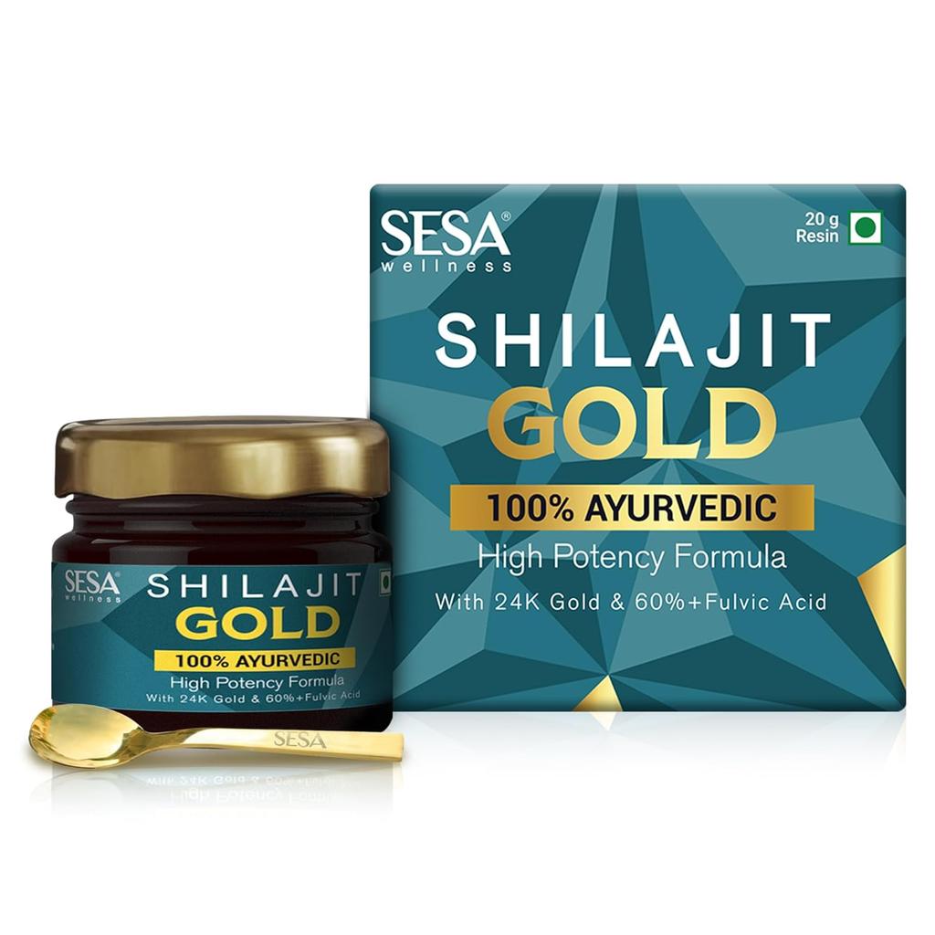 SESA Shilajit Gold Harz 20g Für Männer Mit 24k Gold Fulvinsäure 60%+ Steigert Energie Immunität Muskelregeneration Gelenkunterstützung
