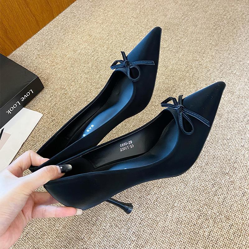 G860-29 Pointed Bow High Heels Shoes Stiletto 2025 Summer New French with Skirt Light Mouth Evening Versatile