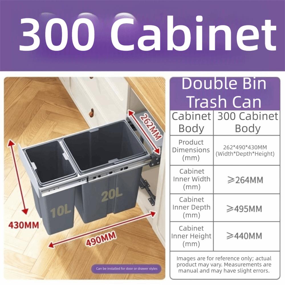 30/40L Kitchen Embedded Trash Bin With Lid Large Capacity Under Sink Trash Can Pull-Out Tray Drawer-Type Trash Can Space Saving