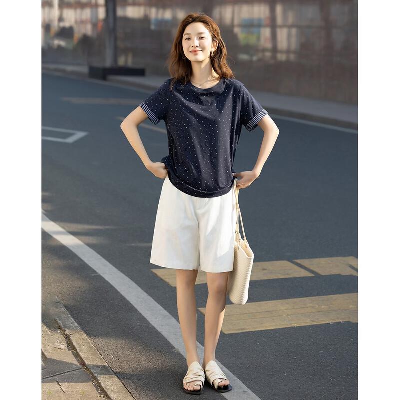Women's Polka Dot & Stripe Spliced T-Shirt