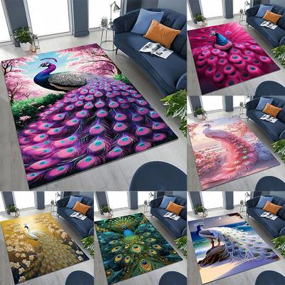 3D Colorful Peacock Romantic Birds Rug for Bedroom Living Room Sofa Home Doormat Decor,Larger Kid Play Non-slip Floor Mat