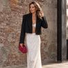 2027 Vintage French Striped Blazer Women Black Short Lapel Office Commuter Jacket