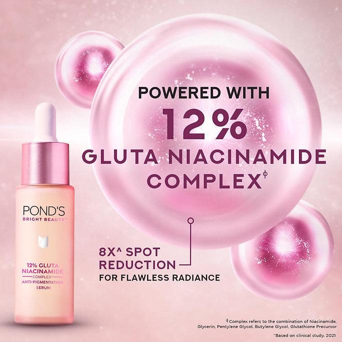 POND'S Bright Beauty 12% Gluta-Niacinamide Complex Serum, 28ml Each (Pack of 2)