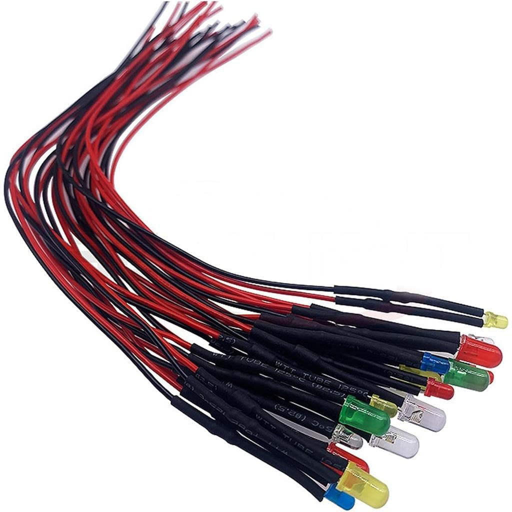 50PCS 12V 3mm LED Lights Emitting Diodes Pre Wired Micro Led Lights Diodes Diffused Colored Lens for Model Assortment Kit