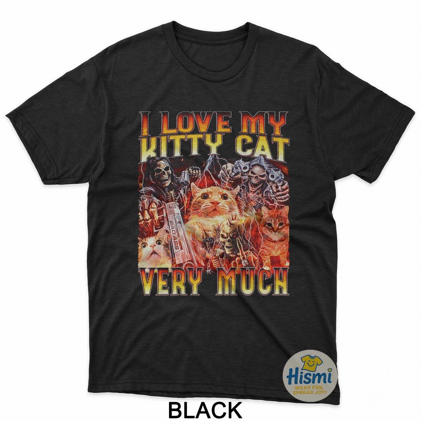 I Love My Kitty Cat T-Shirt Edgy Skeleton Bootleg Hard Skeleton Unisex Tees M