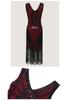 1920s Retro Sequin Tassel Plus Size Black Dress, V-Neck Party/Banquet Wear