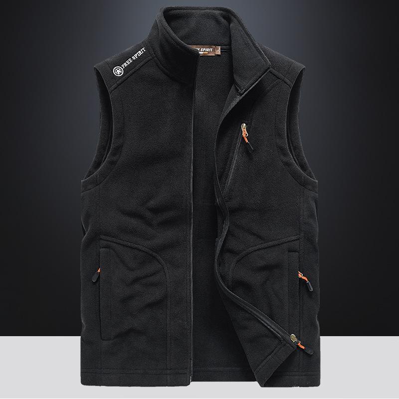 Loose Zipper Daily Bag Cover To Snuggle with Velvet Solid Color Non-hooded Men's Casual Fleece Vest