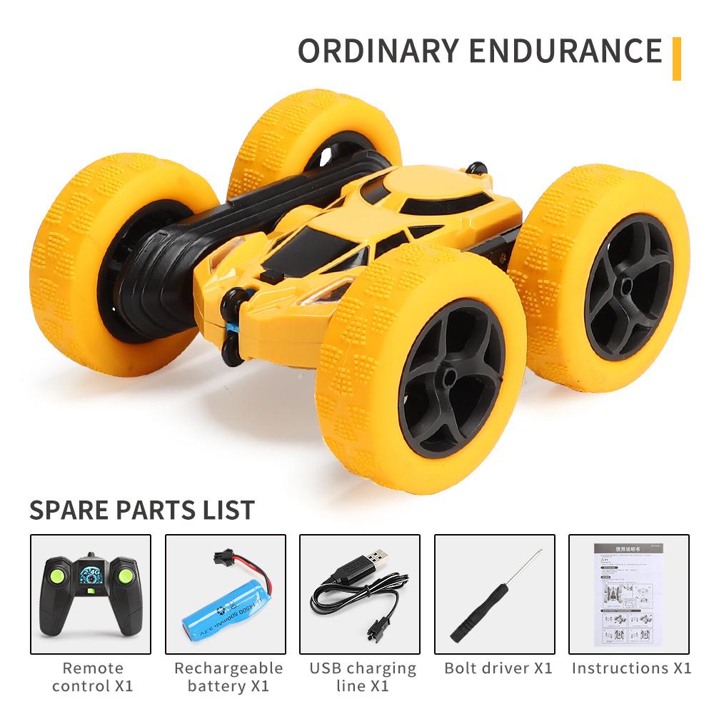 

RC Stunt Car 1PCS двухсторонний Stunt Car высокоскоростной поворот на 360 градусов кувыркающийся автомобиль огни дети RC Car Toys жёлтый