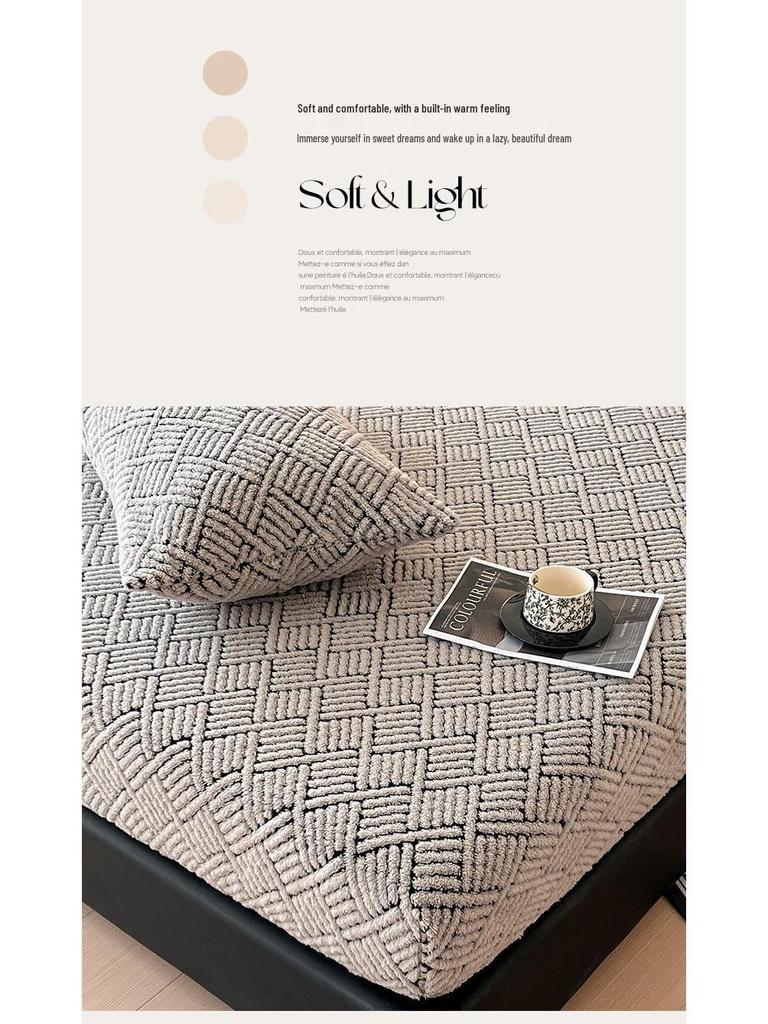 Thick Warm Jacquard Mattress Protector - Solid Color, Full-Coverage for Autumn/Winter