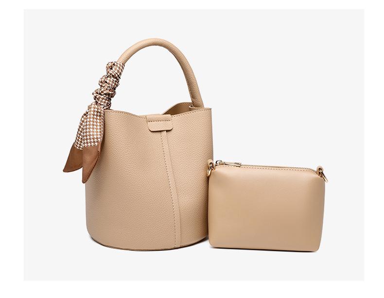 Women's Niche Lychee Pattern Soft Leather Bucket Bag Girls Fashion All-match Portable Vegetable Basket One-shoulder Messenger Bag
