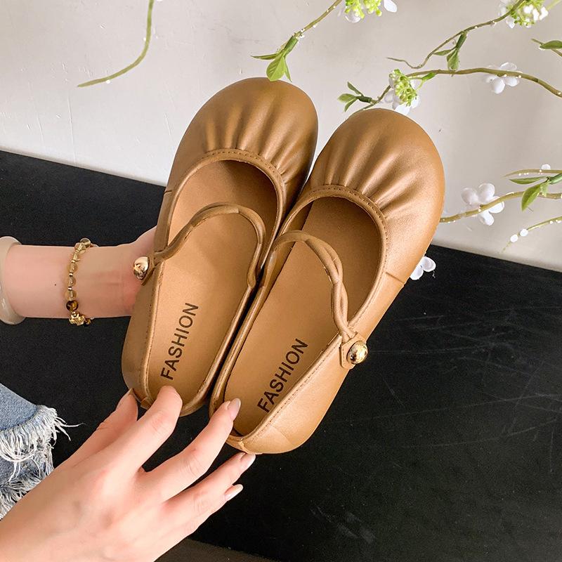 New French retro Mary Jane shoes flat bag heel single shoes with fairy light mouth beanie shoes