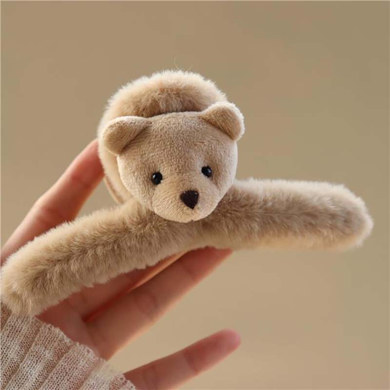 Épingle à cheveux en peluche ours mignon pour femmes, tête d'ours double face, grande pince à griffes, pinces à crabe coréennes, pinces à cheveux pour femmes, accessoires pour cheveux, épingle à cheveux de dessin animé à la mode