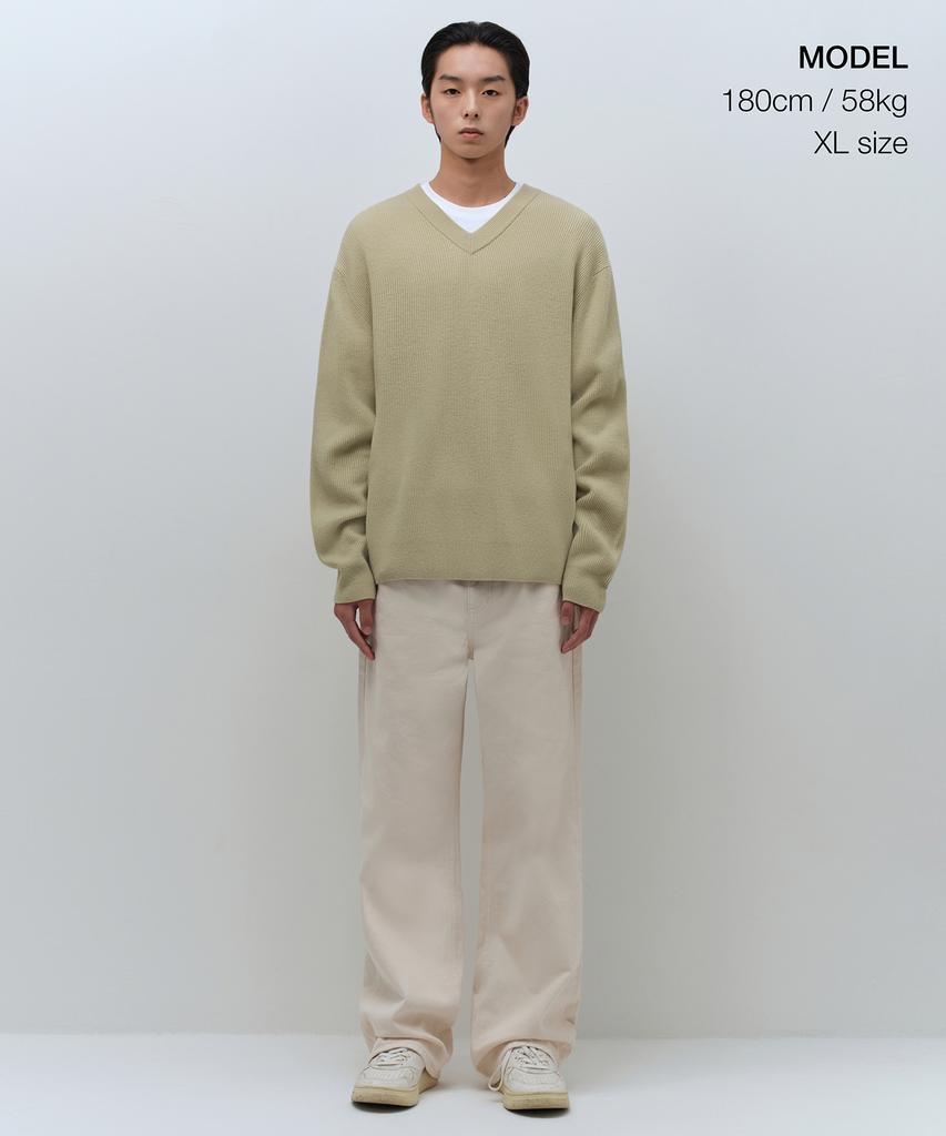 Musinsa Standard [Victoria Wool] Minimal Ribbed V-Neck Knit [Mint Gray]