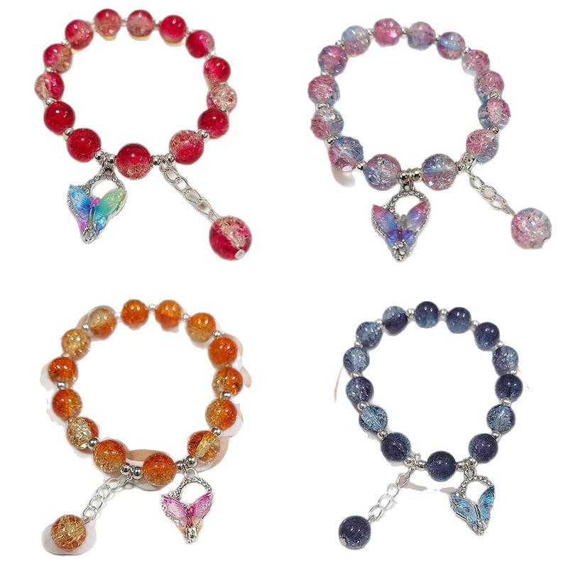 2026 Iridescent Butterfly Bracelet - Colorful 10mm Beads, Color-block Design, Cross-border Gift
