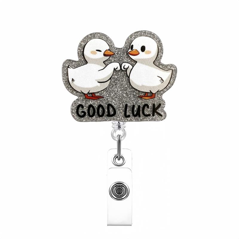 Cartoon Sequins Acrylic Badge Holder Retractable Badge Holder with Metal Pocket Clip Keychain Accessory For Nurse Doctor