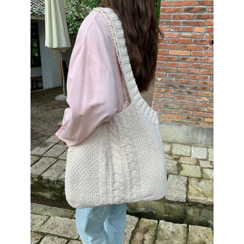 Literary Retro Knitting Bag Large Capacity Knitting Bag Twist Handbag Tote Bag Crossbody Bag Senior Ladies Bag