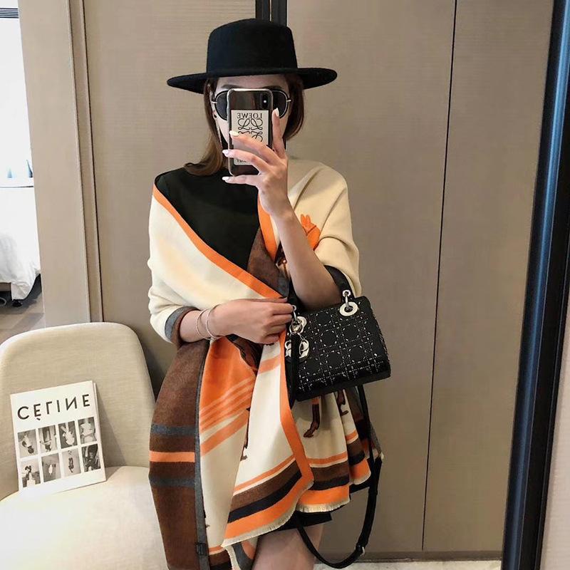 Winter imitation cashmere bag horse beige scarf sweet jacquard medium long shawl neck protector