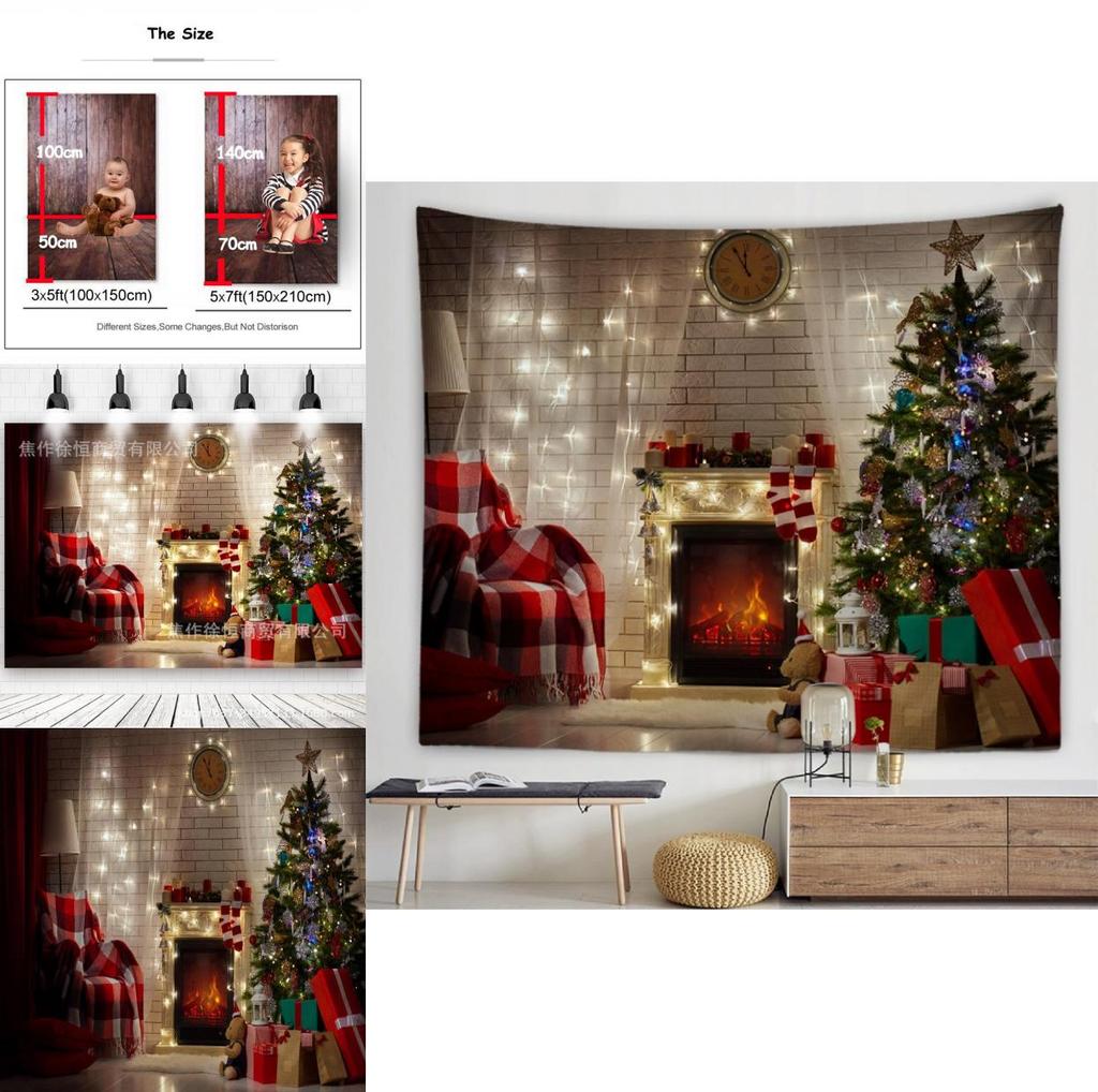 Weihnachts Kamin Hintergrundbanner mit Polyesterstoff für Feiertags-Partydeko