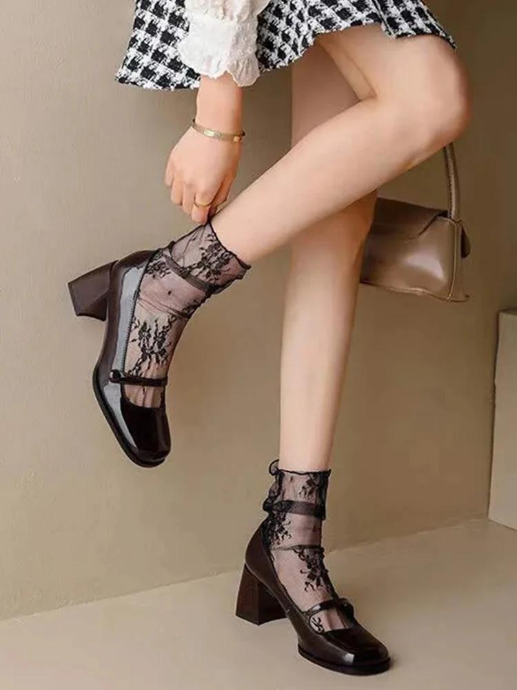 Ultra Breathable Thin Summer Lace Socks for Women - White Fishnet Mid-Calf Sexy Lolita Style