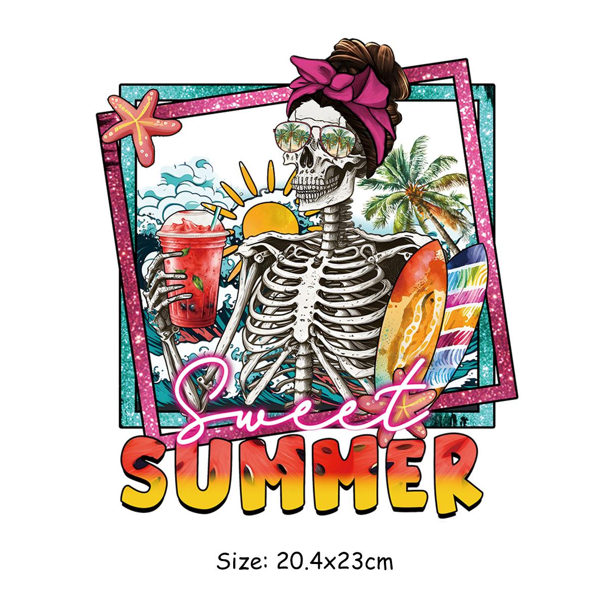 

Летние солнечные термонакладки для одежды, пляжные автомобильные черепа, теплопередающие наклейки для одежды, Parches Ropa Diy, аппликация на одежду