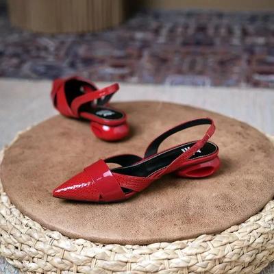 Fashion Women Sandals Luxury Designer Slingback Shoes Woman Pointed Toe Heels Golden Pumps Block Heel Sandalias Femininas Heels Women
