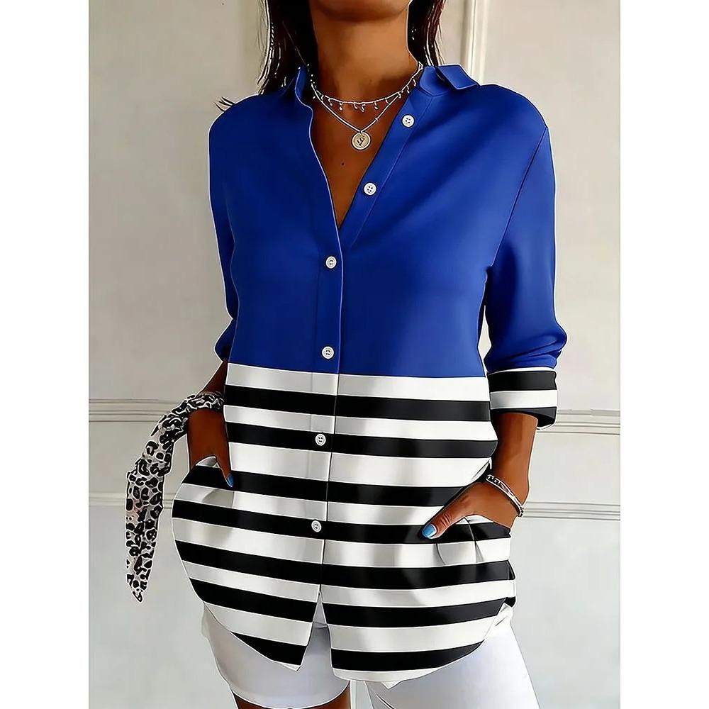 Plus Size Women Long Sleeve Button Shirt Solid Floral Casual Comfort Blouse
