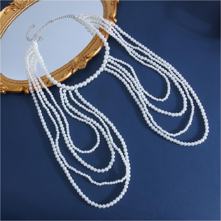 Modern Faux Pearls Body Necklace for Women Adjustable Strap Shoulder Chain Great for Celebrations and Day To Day Fashion