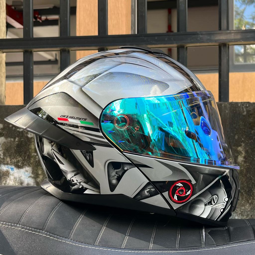 Motorcycle helmet Men's and women's face-off helmet Double mirror Winter tail semi-full cover Four Seasons Blue