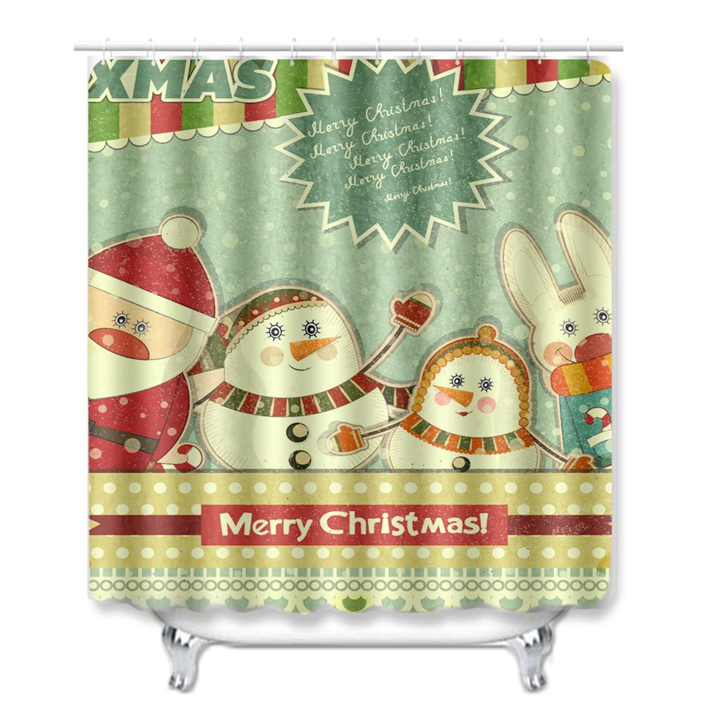 Christmas Shower Curtain Floor Mat Combination Four-Piece Set Bathroom Toilet Carpet Shower Room Mat Foot Mat