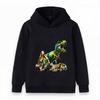 Kids Boys Girls Hoodie Sweatshirt Cool T-Rex Dinosaur Excavator Dump Truck Print Casual Pullover Hooded Tops for Construction Dino Fans