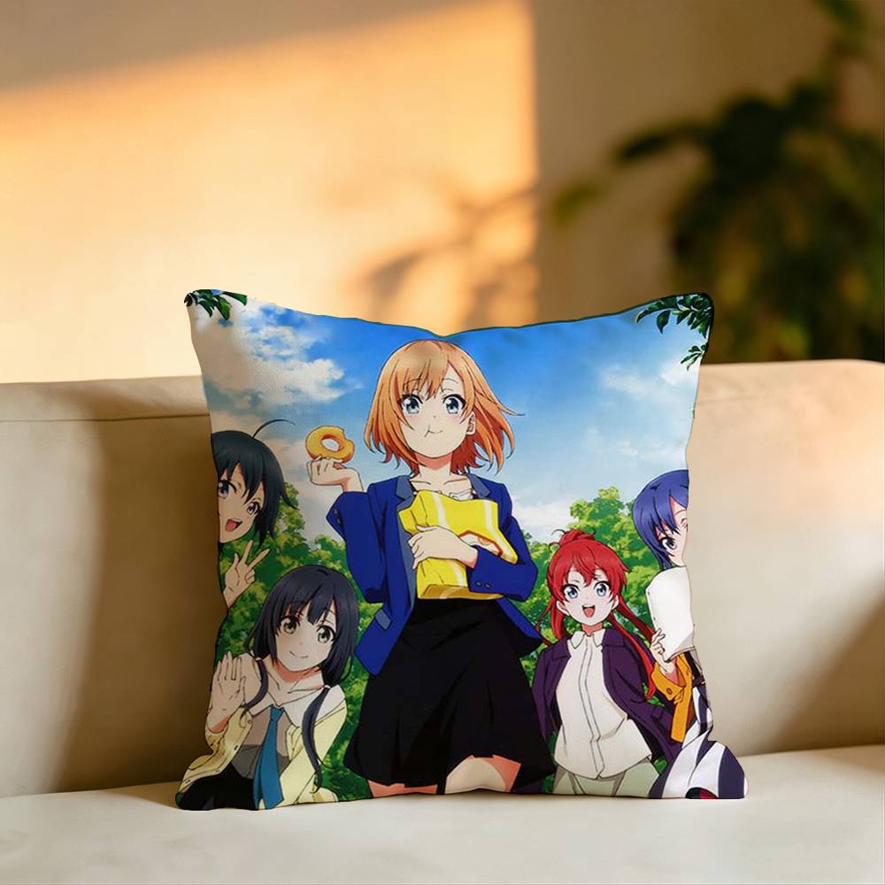 Hot Anime SHIROBAKO Square DoubleSided Printed Pillow Case Bedroom Bedside Pillow Sofa Cushion Cover