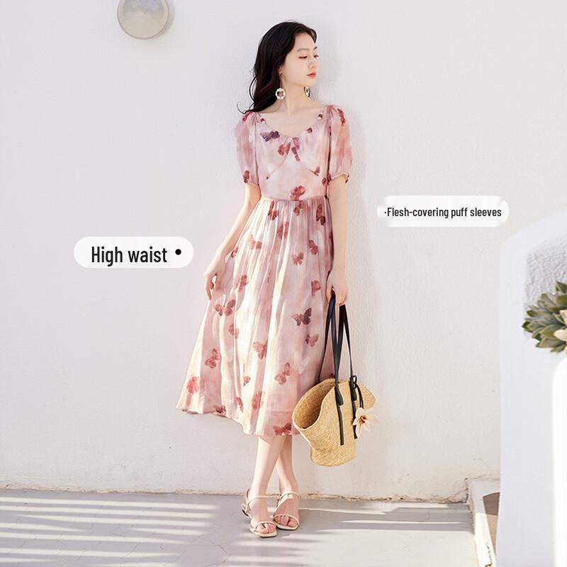 Xiangying Floral V-Neck Midi Dress