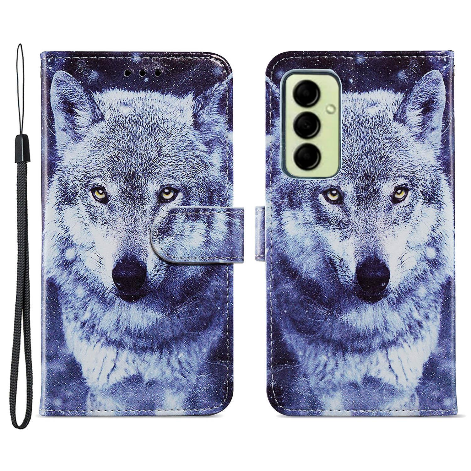 

For Samsung Galaxy A14 5G/4G PU Leather Phone Case Wallet Stand Pattern Printing Cover Wolf