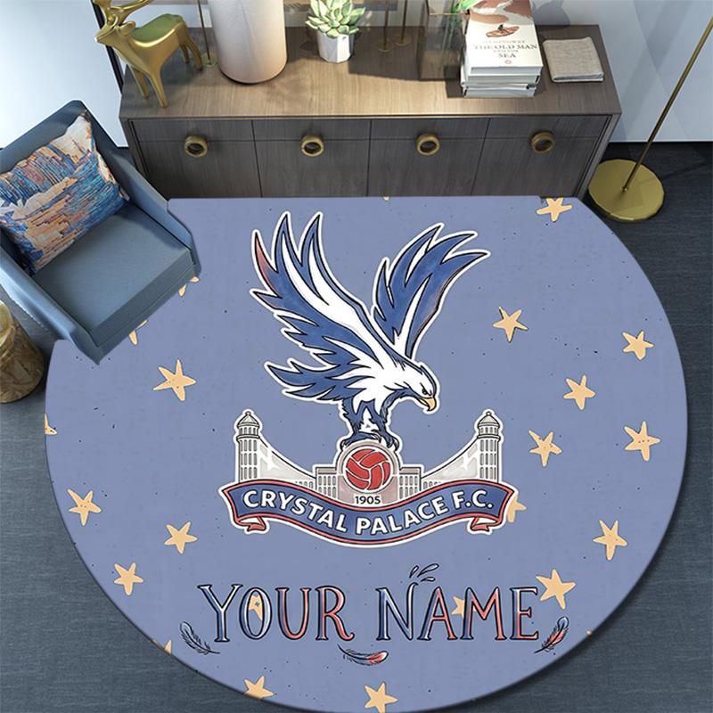 Custom Name Crystal Palace F.C.2 Round Area Rug,Carpet Rug for Living Room Bedroom Sofa Playroom Decor,Non-slip Floor Mat