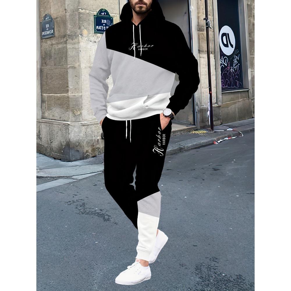 Ensemble Hoodie et Pantalon de Jogging Simple à Rayures Imprimé 3D pour Homme Sweatshirts Pantalons de Jogging Ensemble Décontracté Deux Pièces