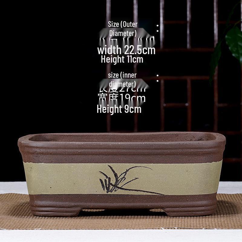 Extra-Large Breathable Purple Clay Square Bonsai Pot for Succulents and Green Plants