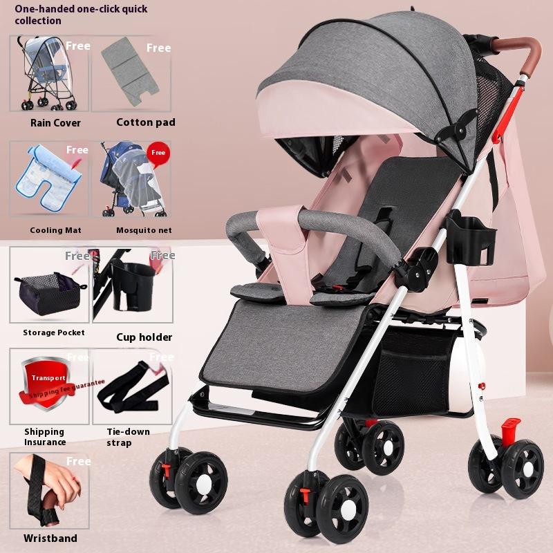 Stroller stroller can sit and lie down 0 to 3 years old, lightweight and foldable one-click collection, children's four-wheel baby walker stroller