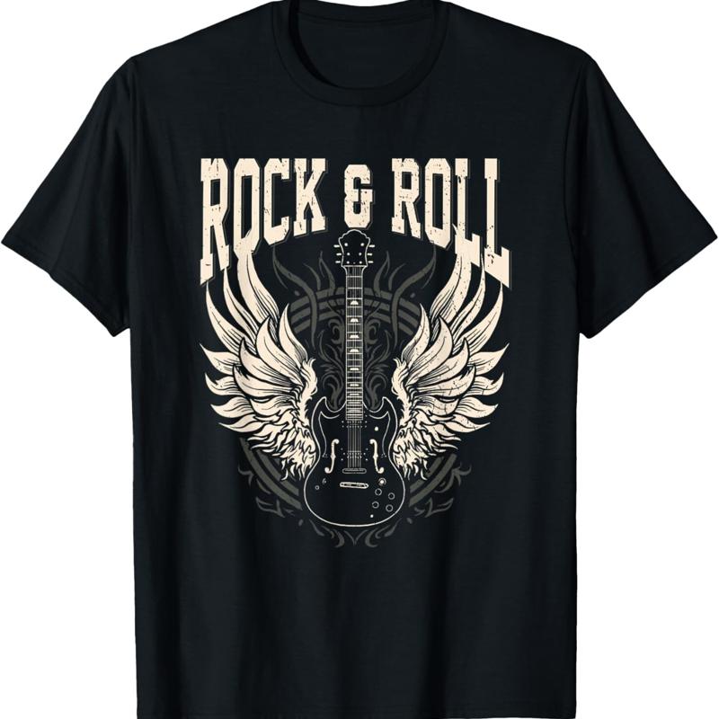

Rock And Roll Lover s Cool Electric Guitar Concert Band T Shirt - Men s Summer Cotton Graphic Tee 5XL різнокольоровий