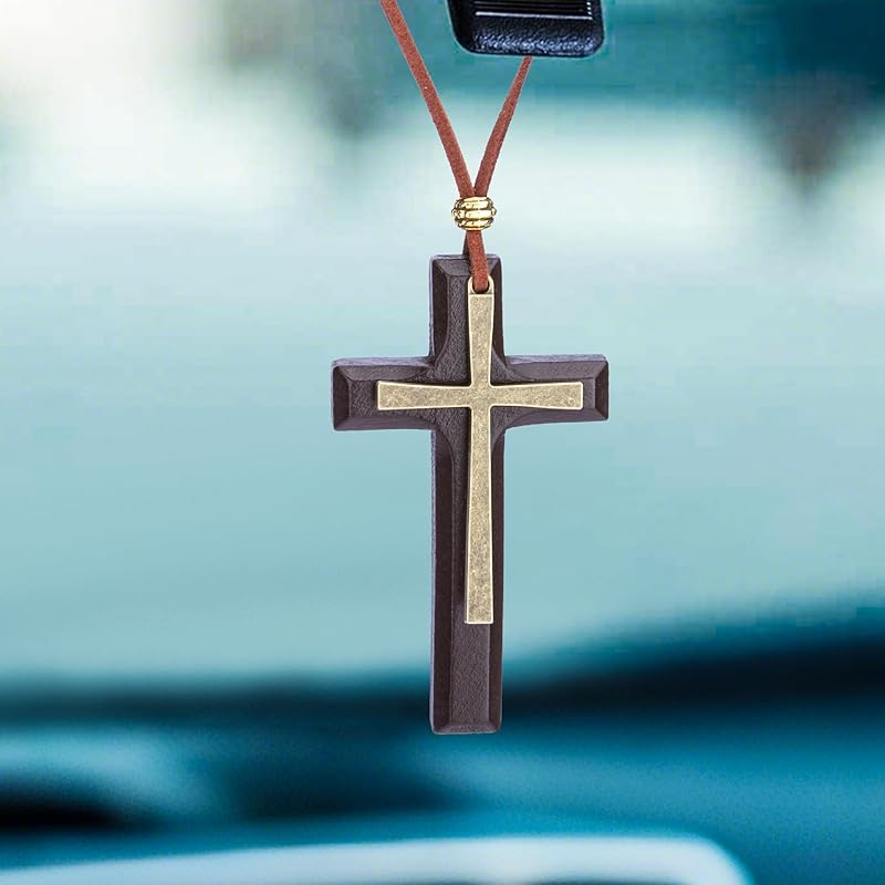 Cross for Car Mirror Hanging, Wood Cross Charms for Rear View Mirror, Car Hanging Ornament, Christian Accessories for Cars, Truck, Home Decor (Black)
