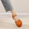 Johnature Women's Sandals Retro Versatile Round Toe Genuine Leather Woven Comfortable Flat Shoes