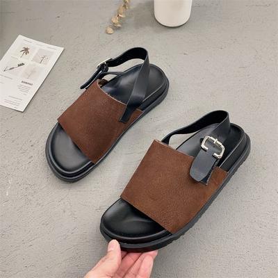 Sommer Neue Mode Einfache Zehen Faux-Leder Sandalen für Damen Retro Sommer Flache Damen Elegant Schnalle Lässig Leicht