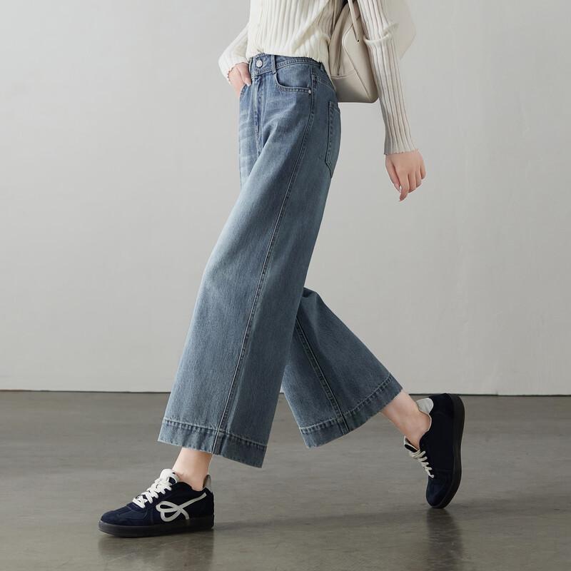 Women's Retro High-Waisted Wide-Leg Cropped Jeans