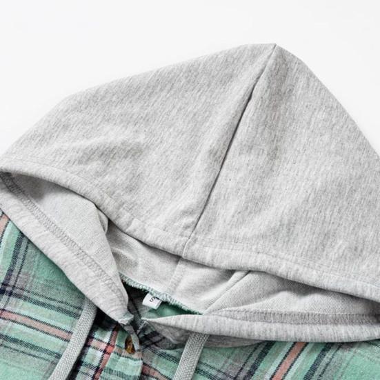 Women Coat Plaid Single-breasted Hooded Pocket Spring Shirt for Daily Wear