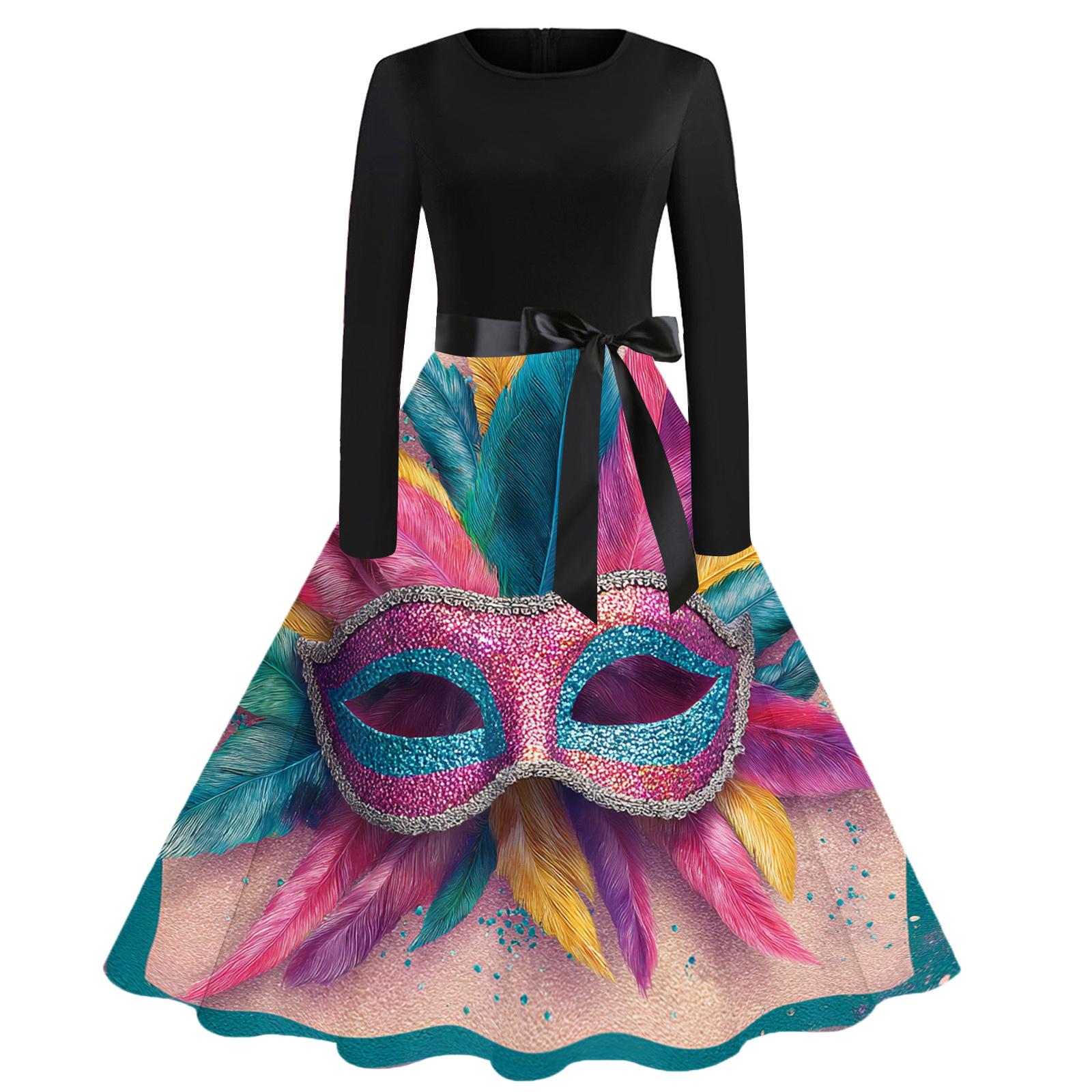 

Women s Casual Fashion Round Neck Carnival Printed Vintage Dress XXL рожевий