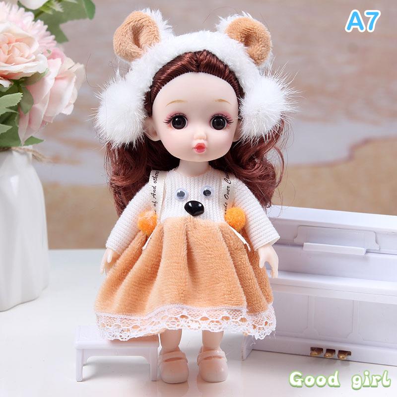 New 16 Cm Bjd Mini Doll Movable Joint Girl Baby 3D Big Eyes Beautiful Diy Toy Doll With Clothes Dress Up 1/8 Fashion Doll