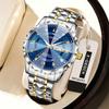Men'S Business Fashion Round Dial Stainless Steel Quartz Luminous Watch Men'S Rhombus Glass Decorative Trend Watch