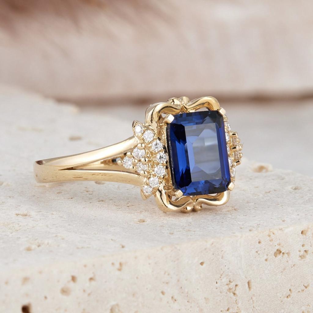 1pz Anello alla moda multifunzionale con zircone sintetico blu intarsiato, adatto per l'uso quotidiano